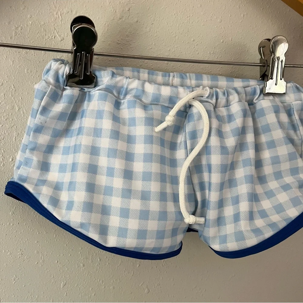 Little Lamb & Co. Blue/White Checkered Euro Style Swim Trunks Size 4T